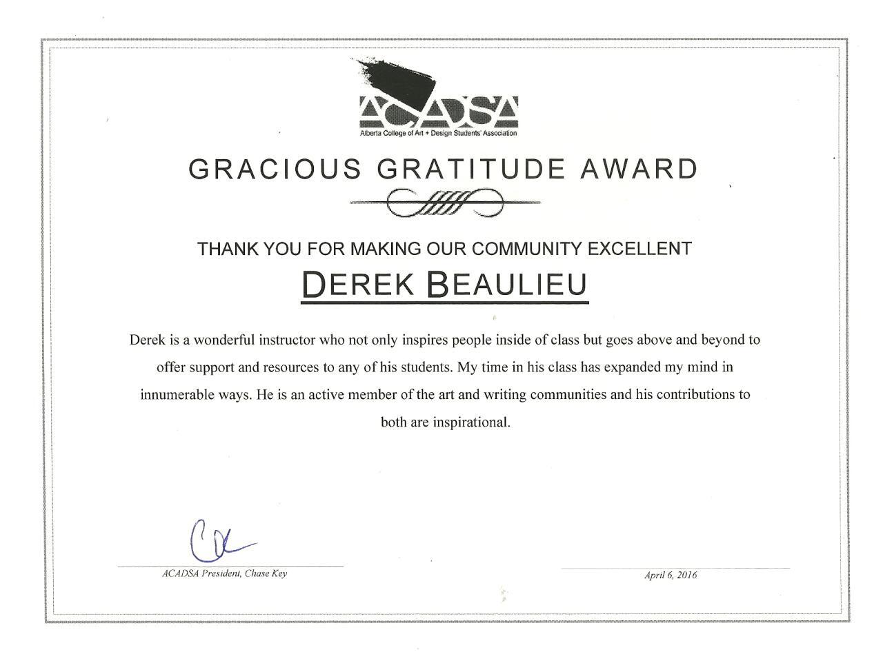ACADSA Gracious Gratitude Awards | derek beaulieu's blog ACADSA Gracious Gratitude Awards | derek beaulieu's blog